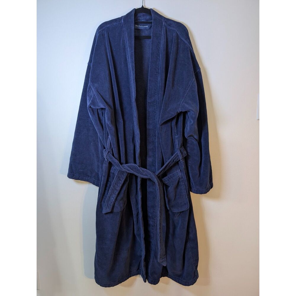 Polo Ralph Lauren Navy Terry Cloth Robe L/XL Belted Luxury Old Money Cozy Lounge - Picture 2 of 7